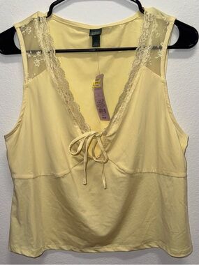 Target Light Yellow Lace-Trim Tie-Front Tank